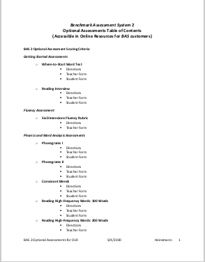 Benchmark Assessment System 2 Optional Assessments Table of Contents